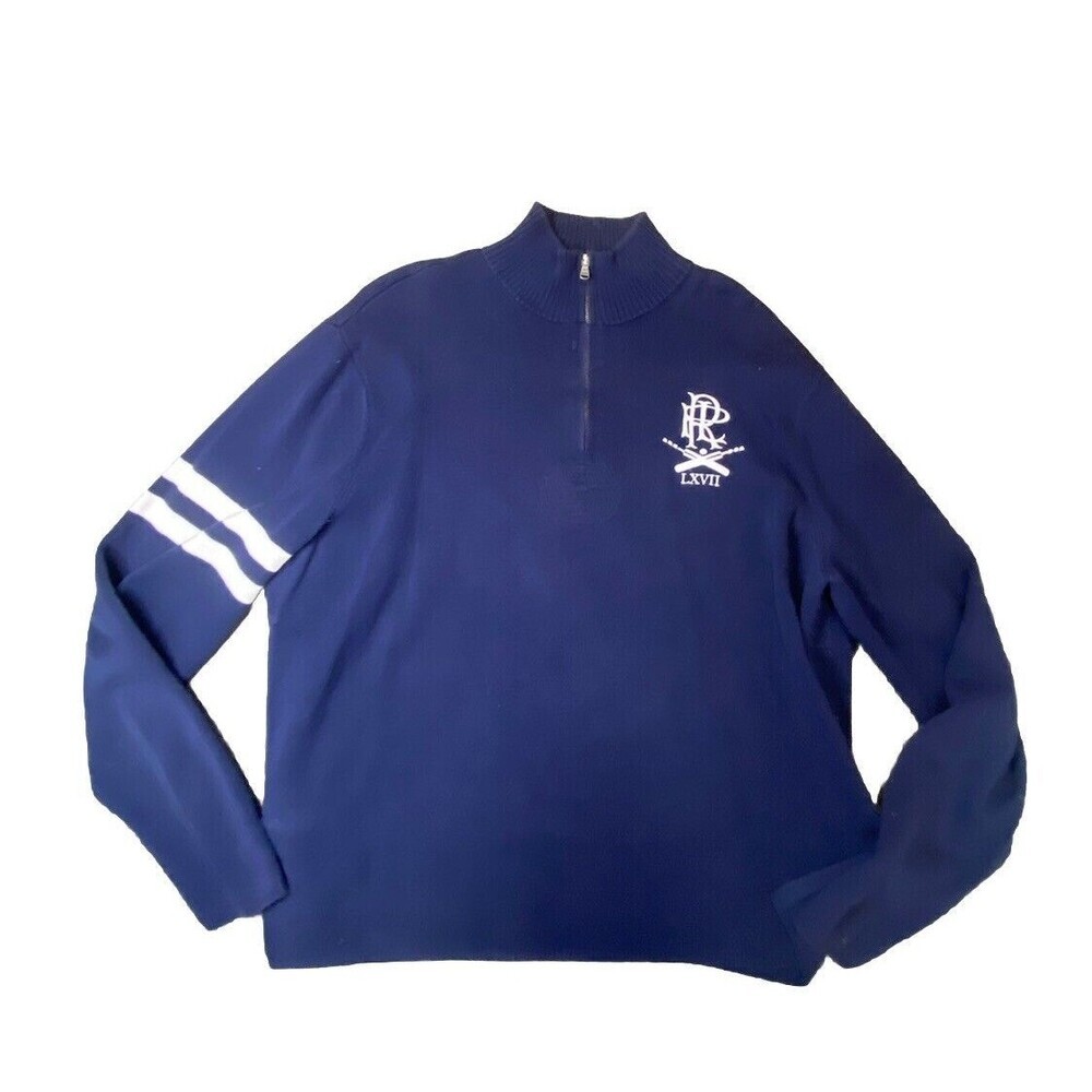 Ralph Lauren Crest Cricket LXVII Quarter-zip Preppy Rare Piece Navy Size XL Polo